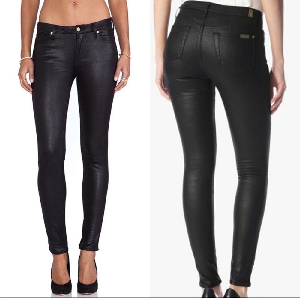 7 For All Mankind black knee seam coated skinny jeans size 24